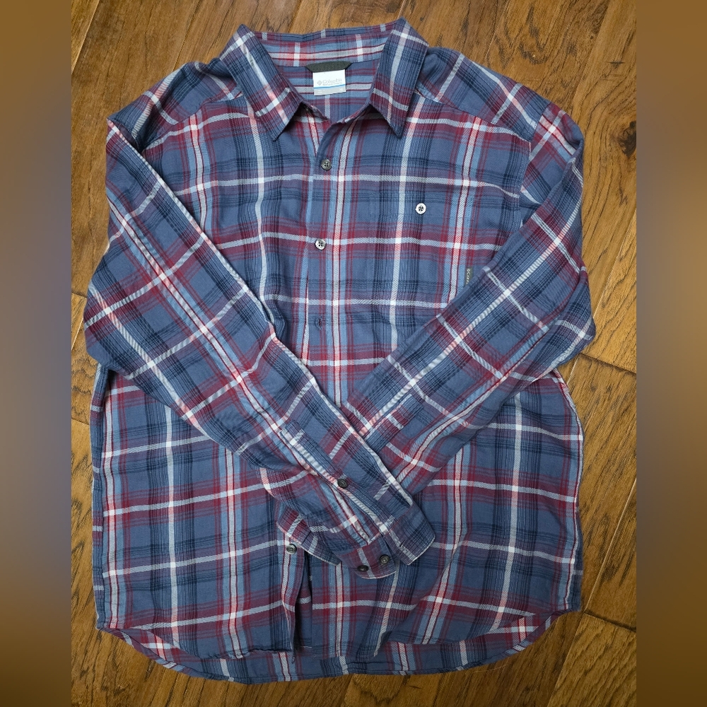Columbia Men's Casual Plaid Shirt - Blue and Red sz XL
